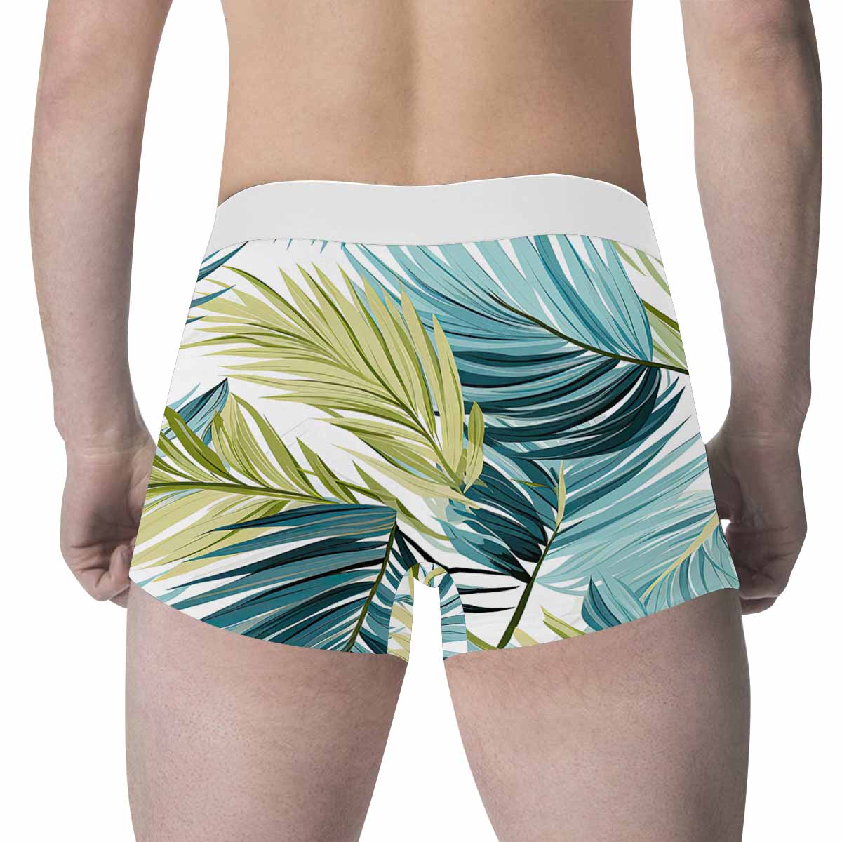 Palm Leaves Blue Green Men's All Over Print Boxer Briefs(Made In AUS)