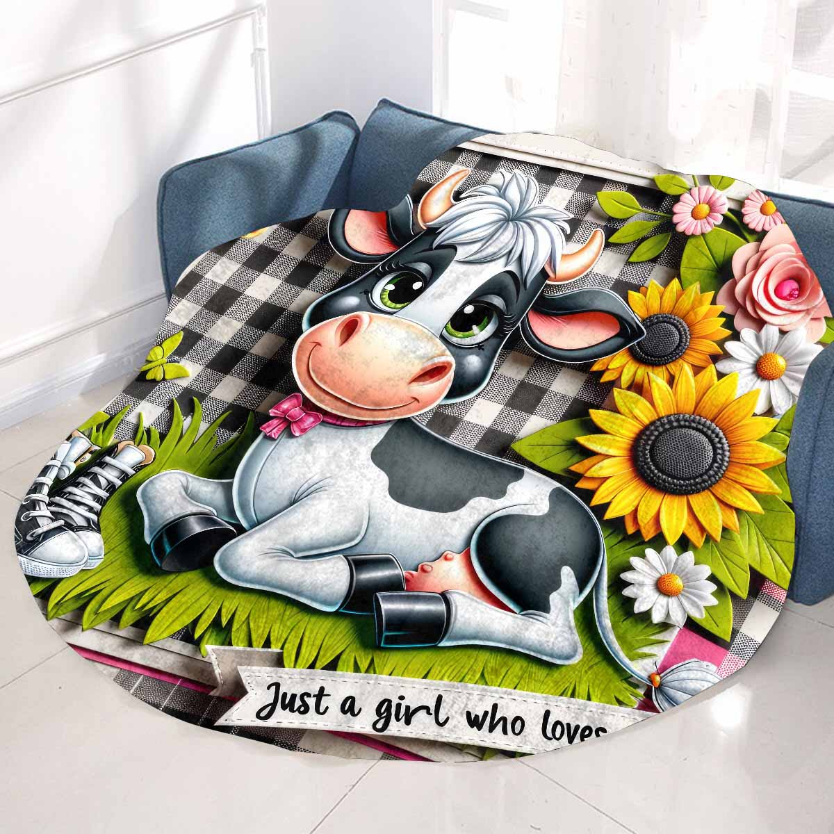 Just a Girl Who Loves Cows Awd351118  Circular Micro Fleece Blanket 60"