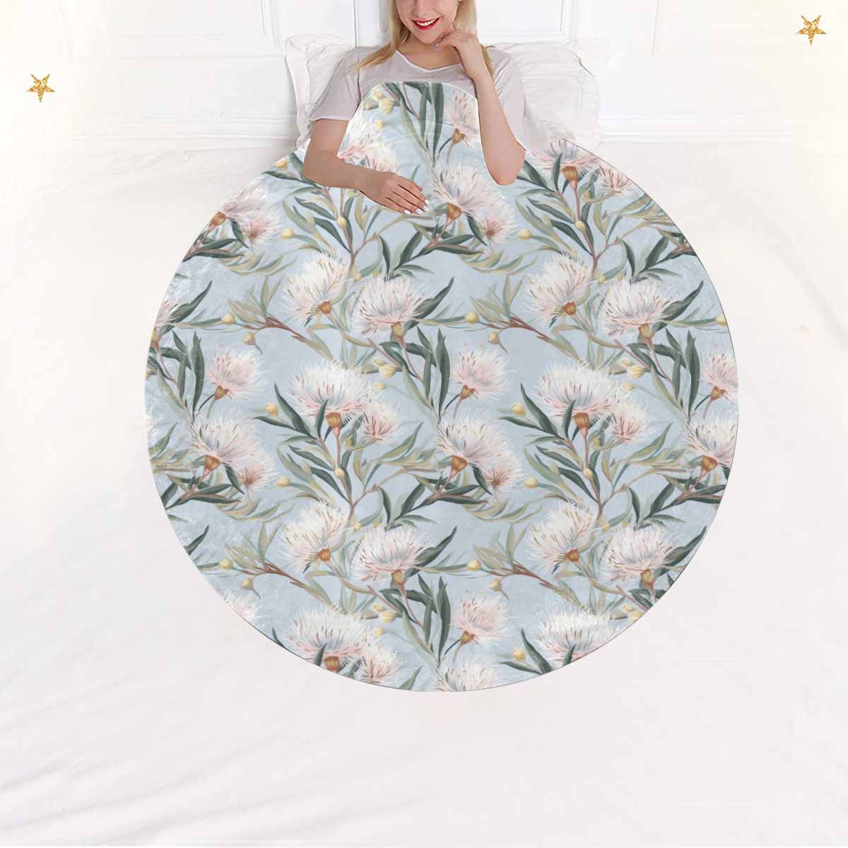 Australian Floral Blue  Circular Micro Fleece Blanket 47"