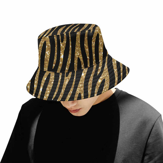 Black and Gold Glitter Leopard Print  Unisex Summer Single-Layer Bucket Hat