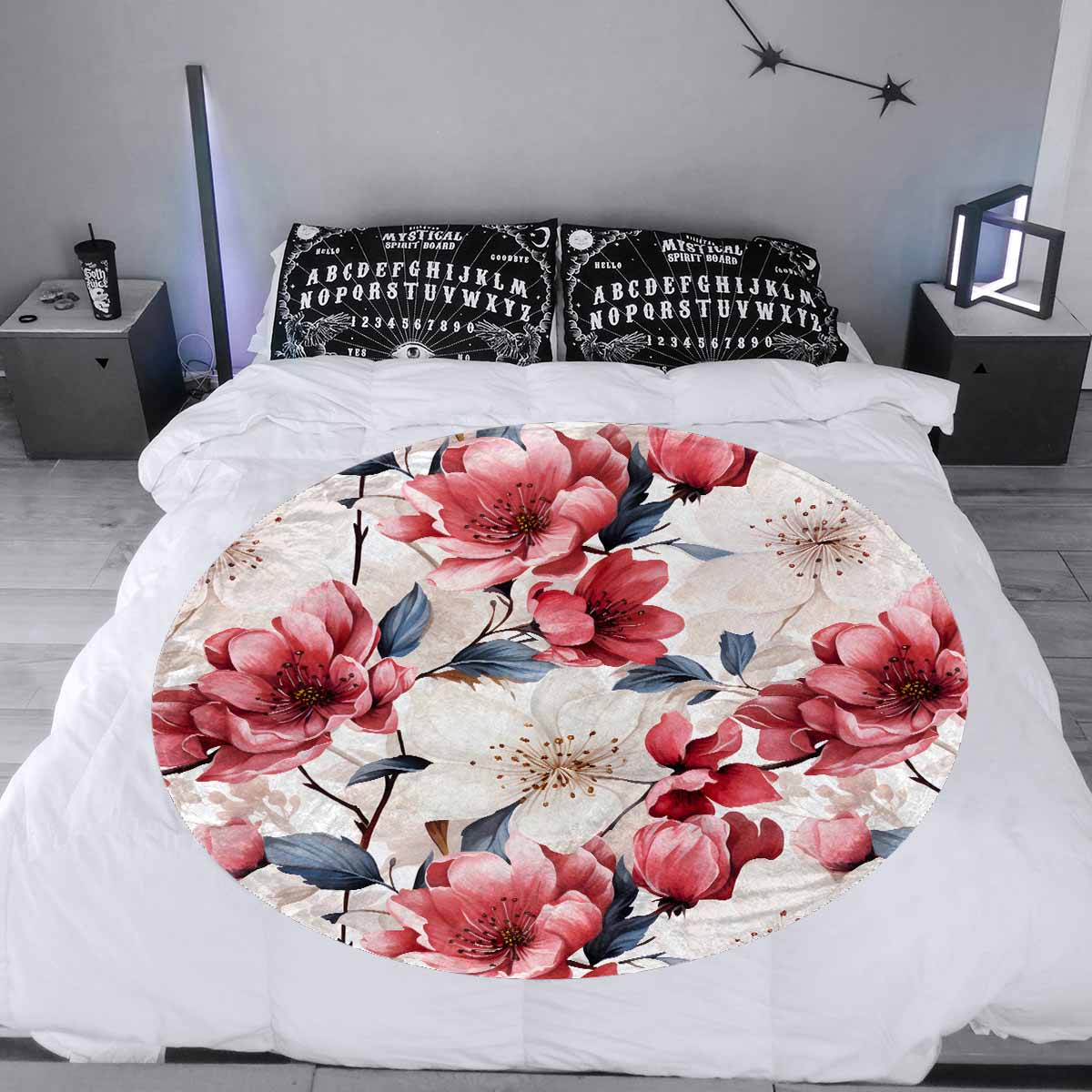 Pink Floral  Circular Micro Fleece Blanket 60"