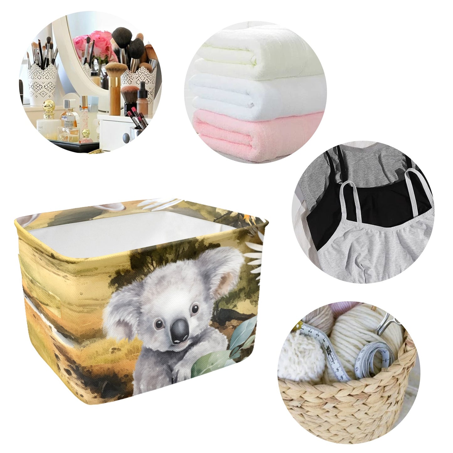 Australian Scene with Kangaroo Koala and Cockatoo Fabric Storage Basket