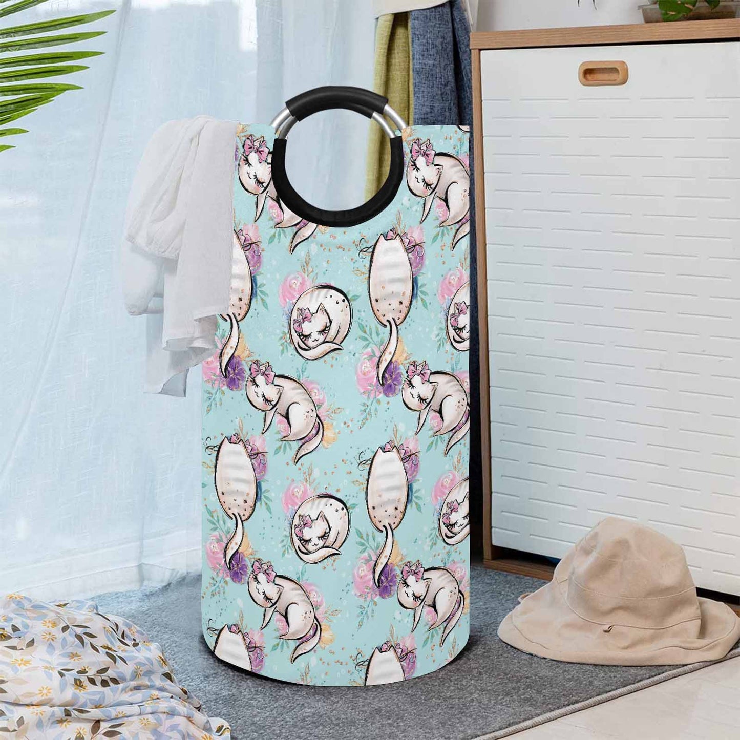 Blue Cats  Round Laundry Basket