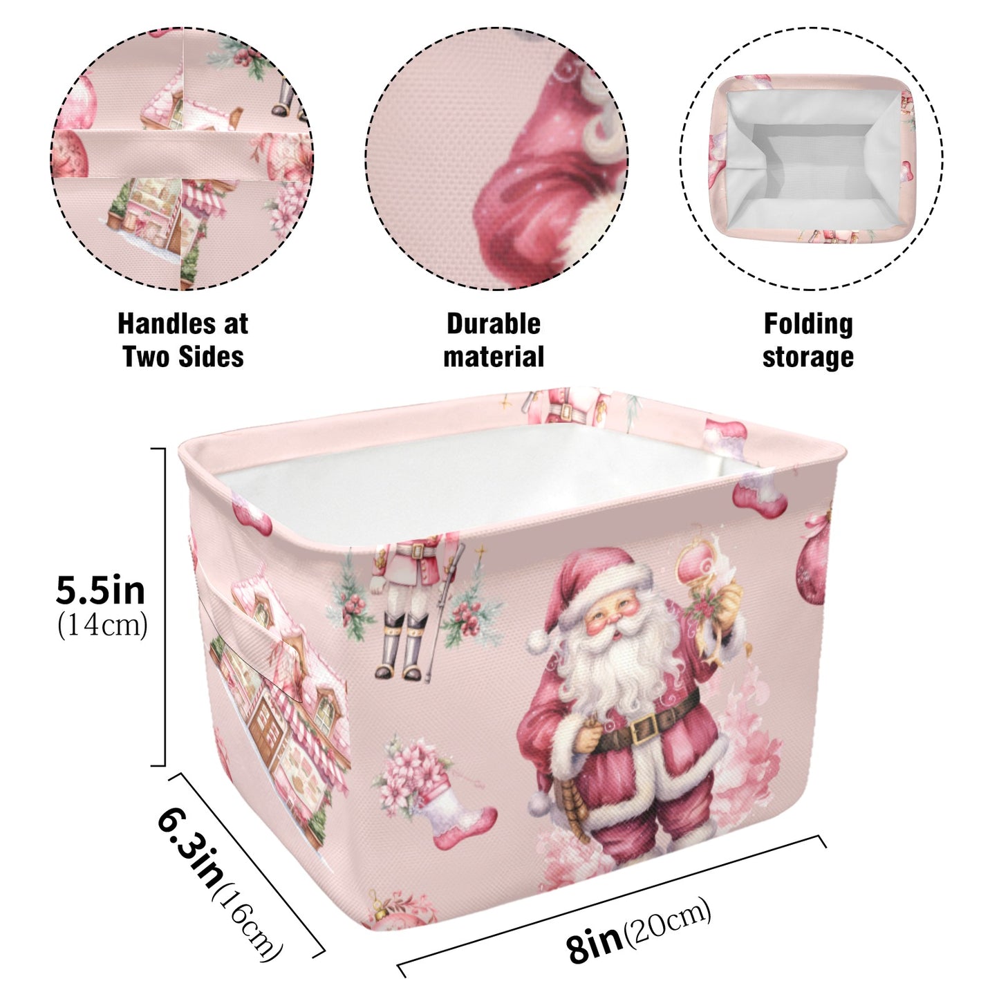 Pink Chirstmas Santa Fabric Storage Basket