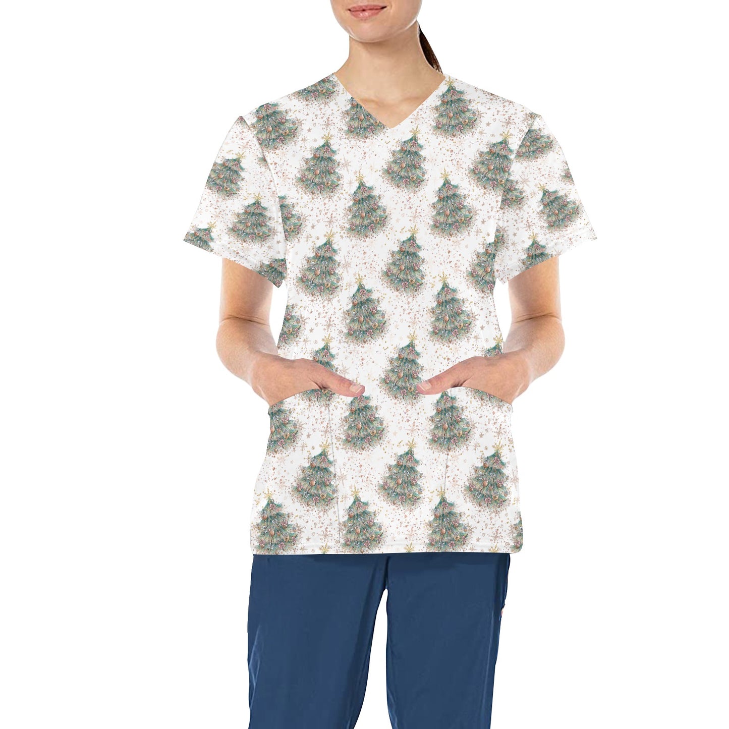 White Christmas All Over Print Scrub Top