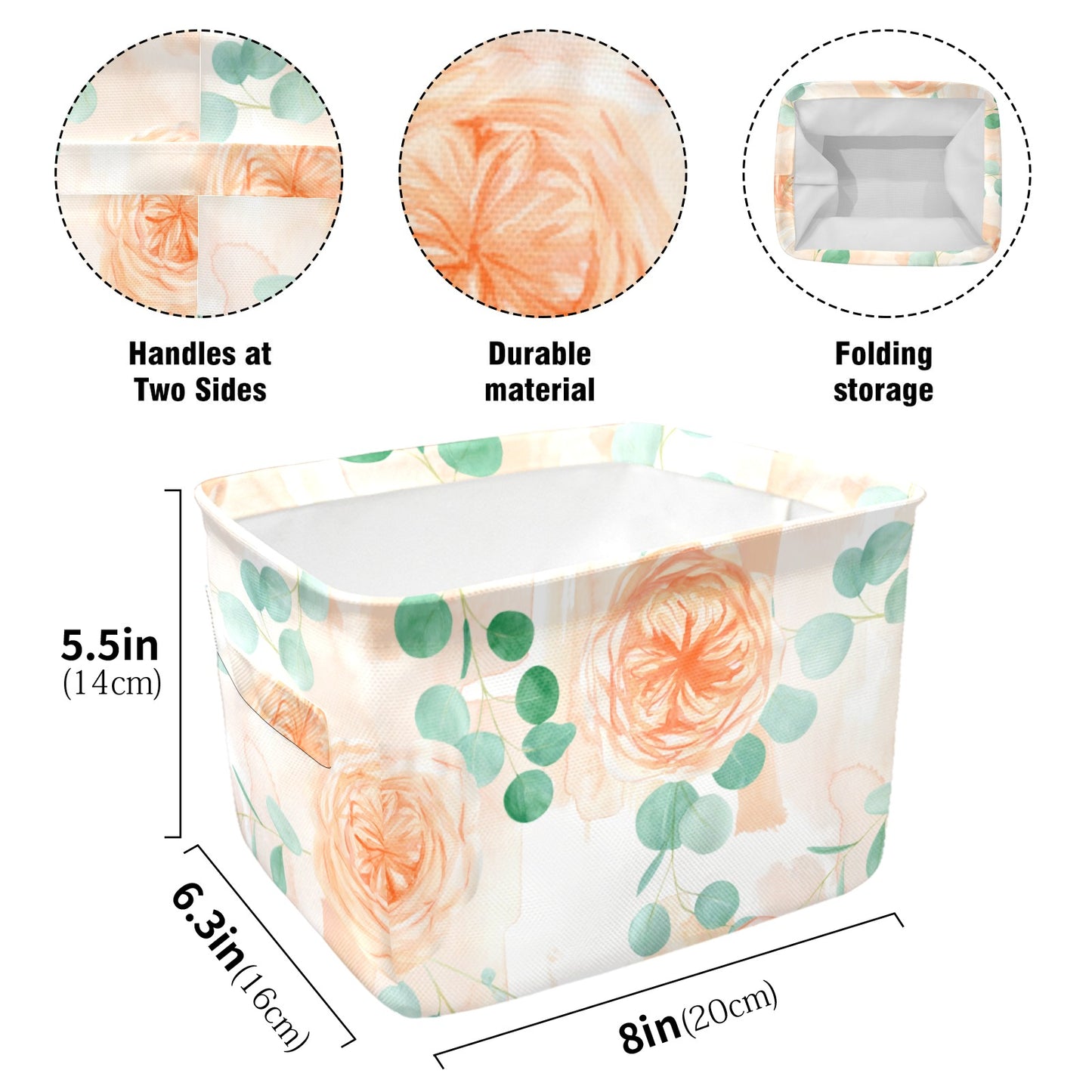 Roses and Eucalyptus Fabric Storage Basket