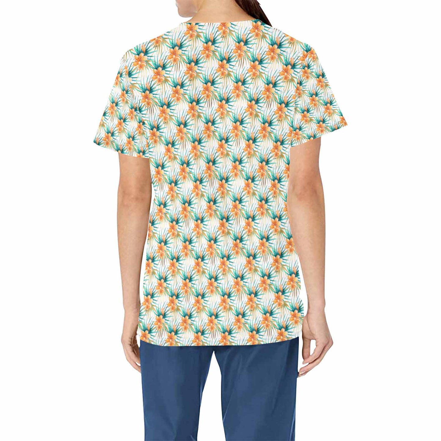 Frangipani   Women's V Neck Scrub Top Nurse Uniform with Deep Front Pockets