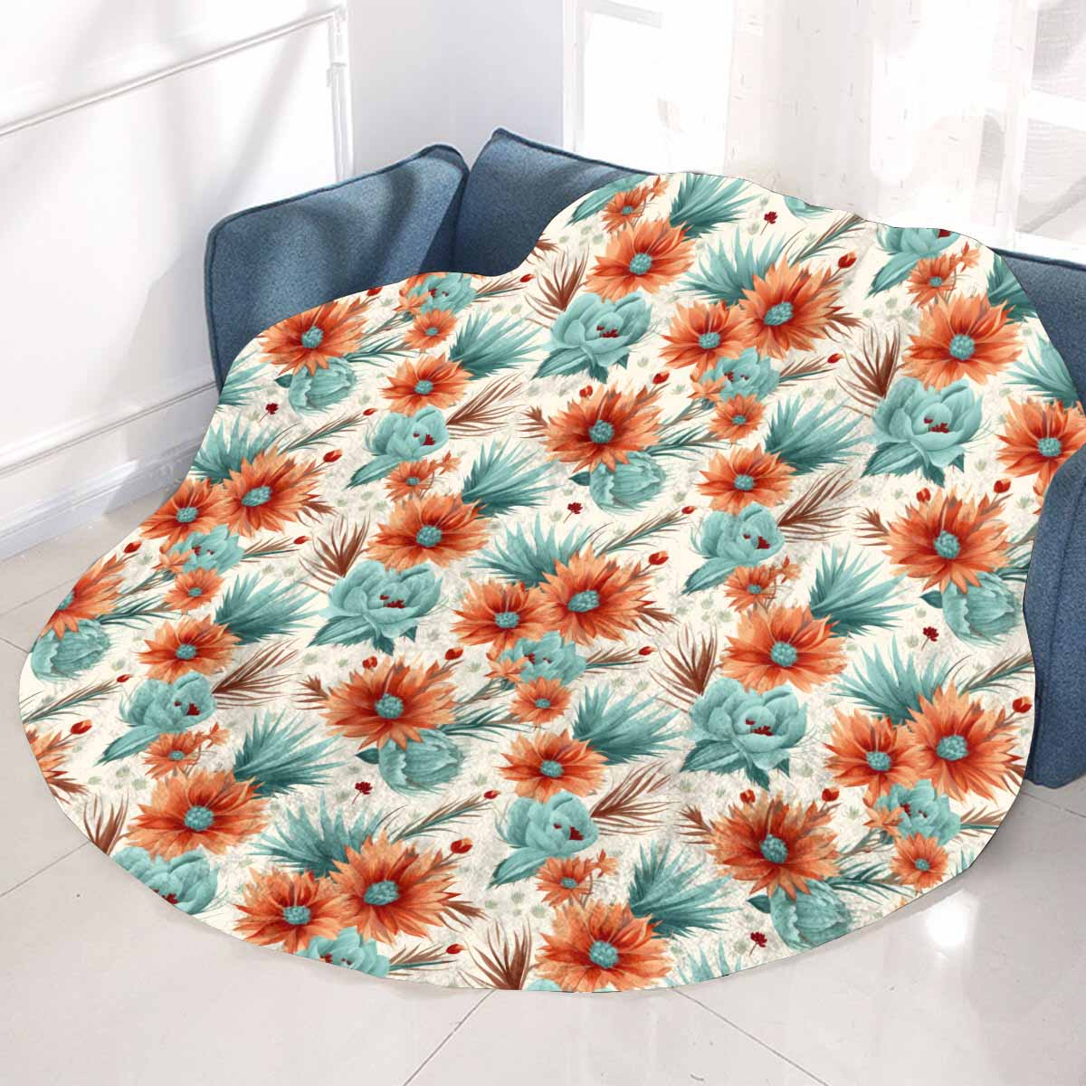 Boho Floral  Circular Micro Fleece Blanket 60"