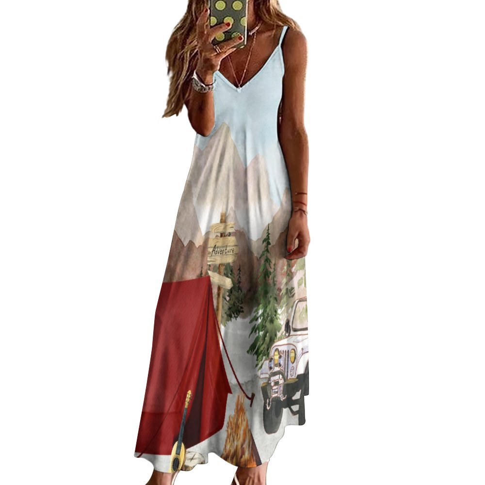 Camping Spaghetti Strap Ankle-Length Dress Long dress