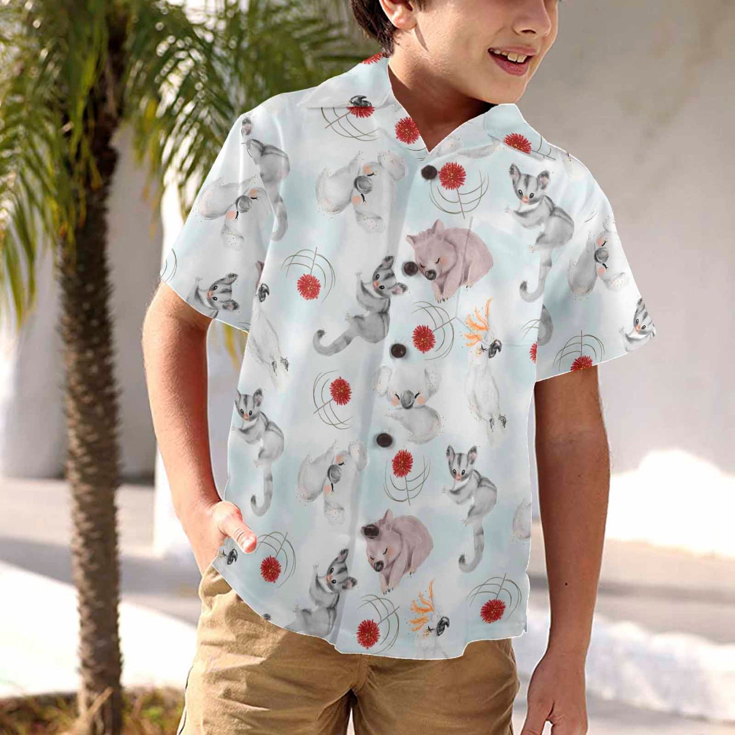 Australian Animals Koala, Sugar Glider, Wombat  Little Boys&#039; Hawaiian Shirt (Model T58)