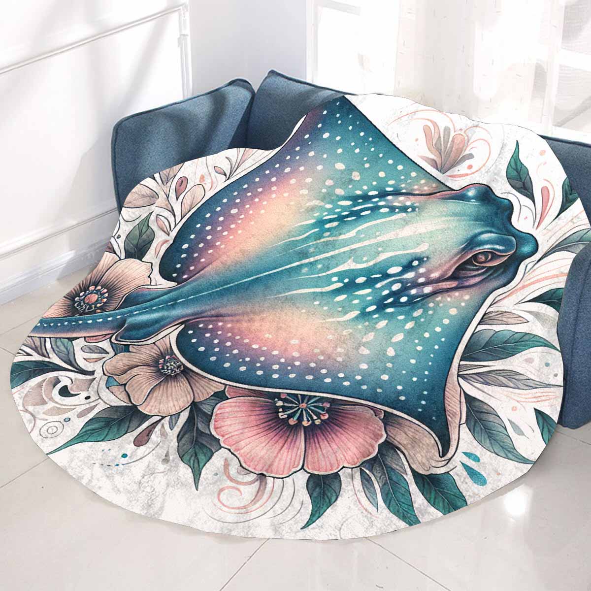 Sea_Animals_Stingray_Awd351106  Circular Micro Fleece Blanket 60"