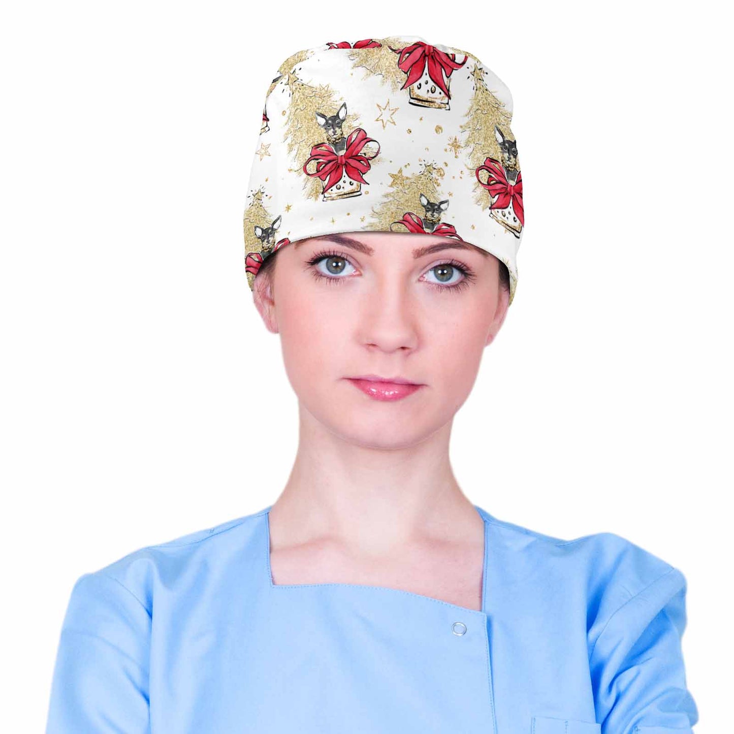 Nurse Scrub Cap Doggie Christmas Tree  Scrub Cap