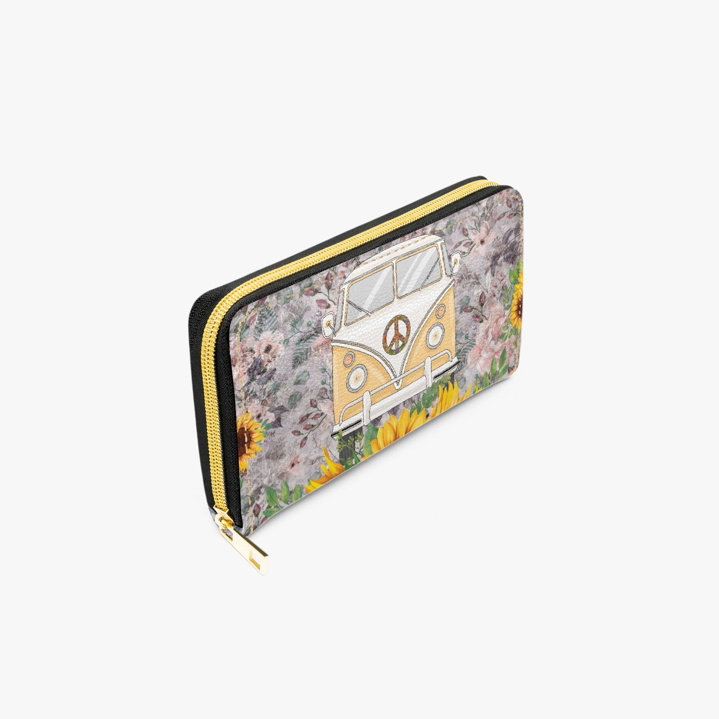 Long Type Zipper Purse, Combi Van, Sunflowers, awd-1358