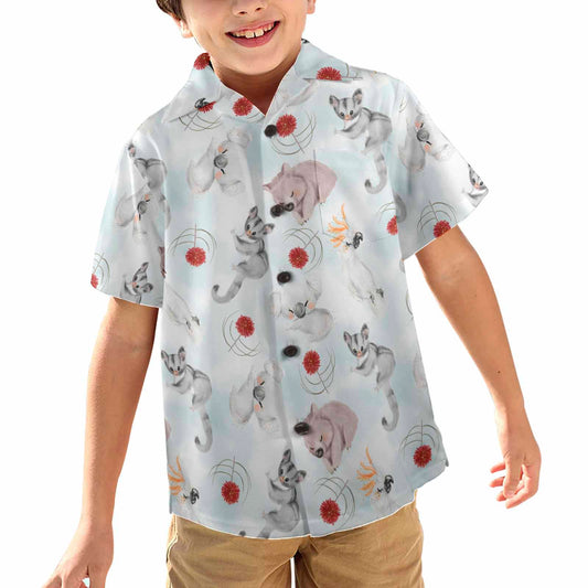 Australian Animals Koala, Sugar Glider, Wombat  Little Boys&#039; Hawaiian Shirt (Model T58)