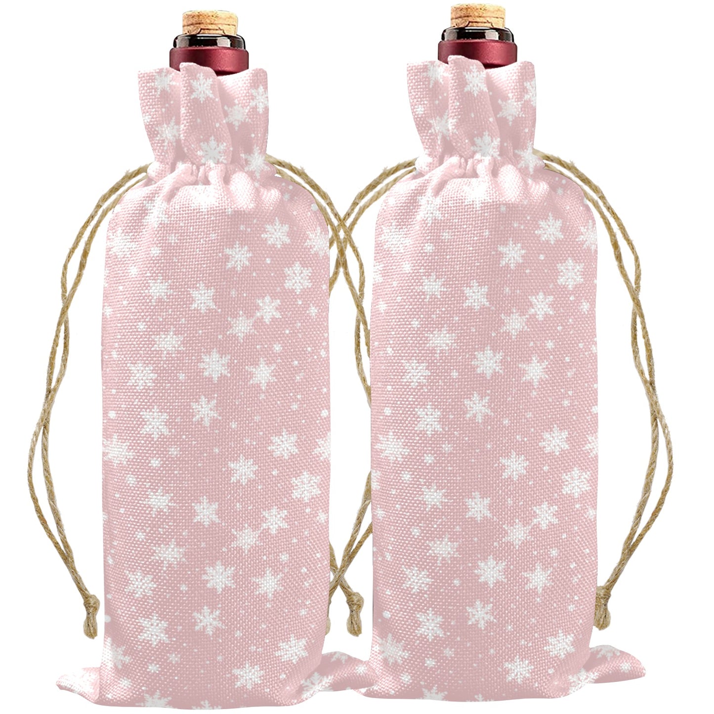 Pink Snowflakes Linen Wine Bottle Bag