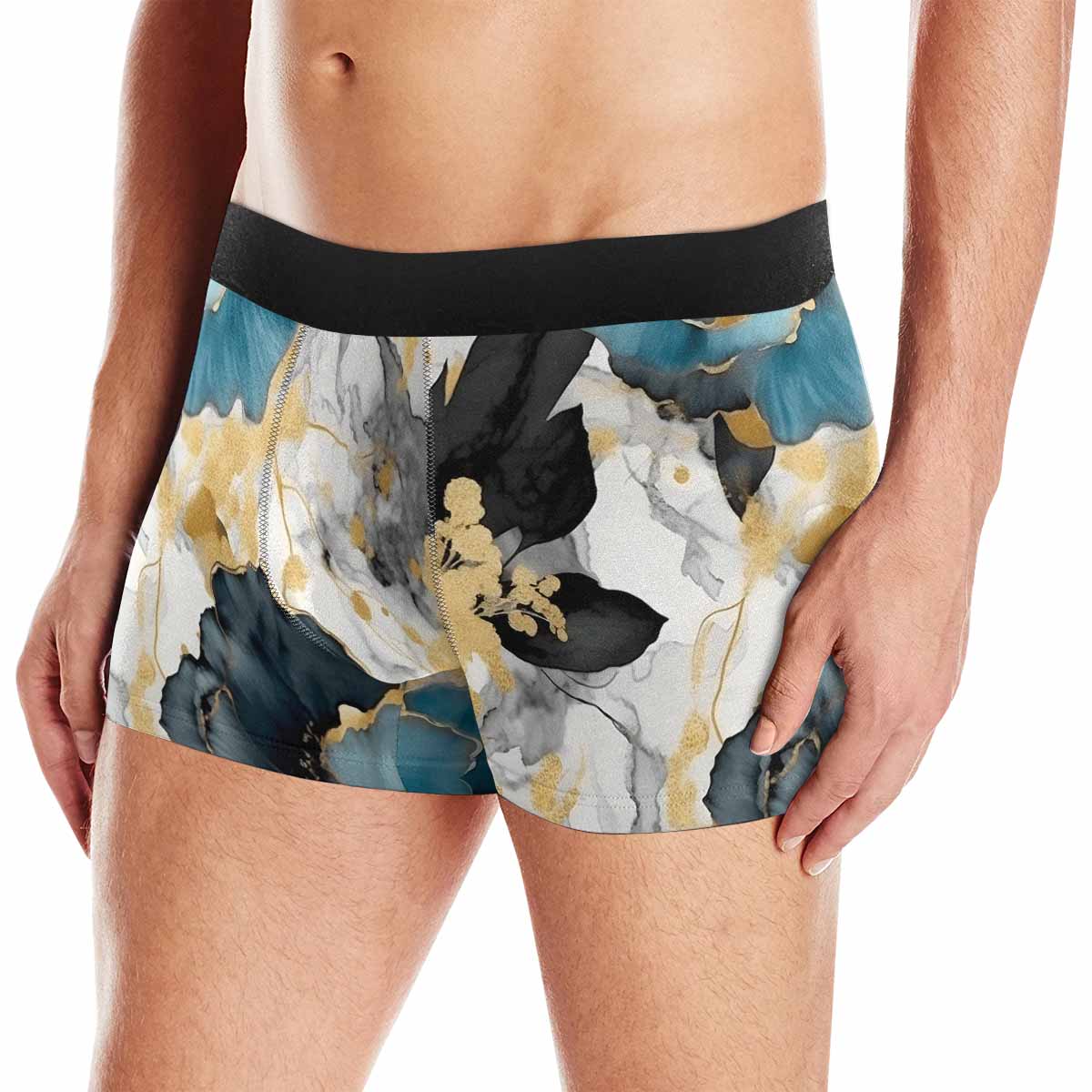 Blue & Gold Ink Floral AUS Men's Boxer Briefs (Made In AUS)