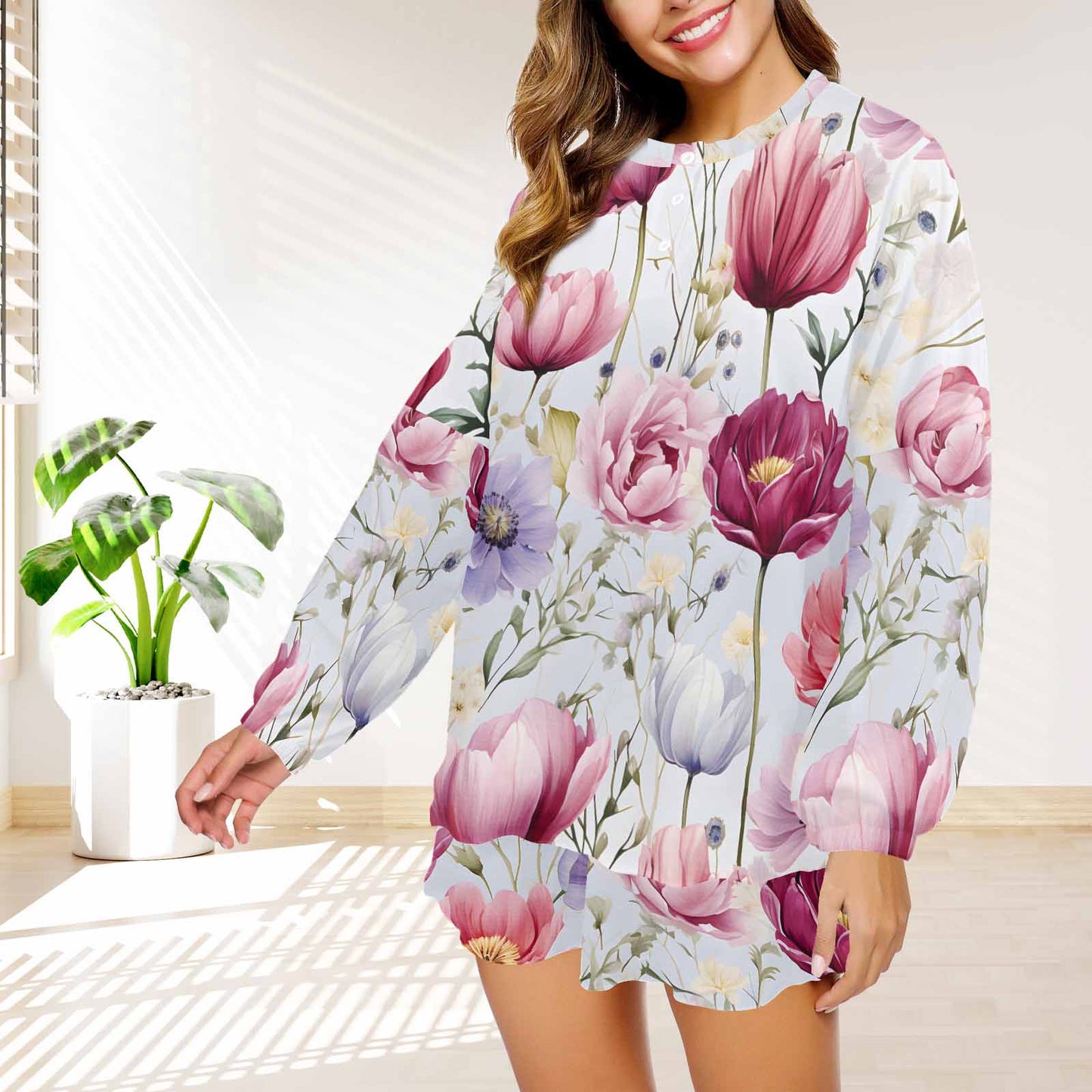 Wildflowers  Women's Long Sleeve Pajama Set with Shorts