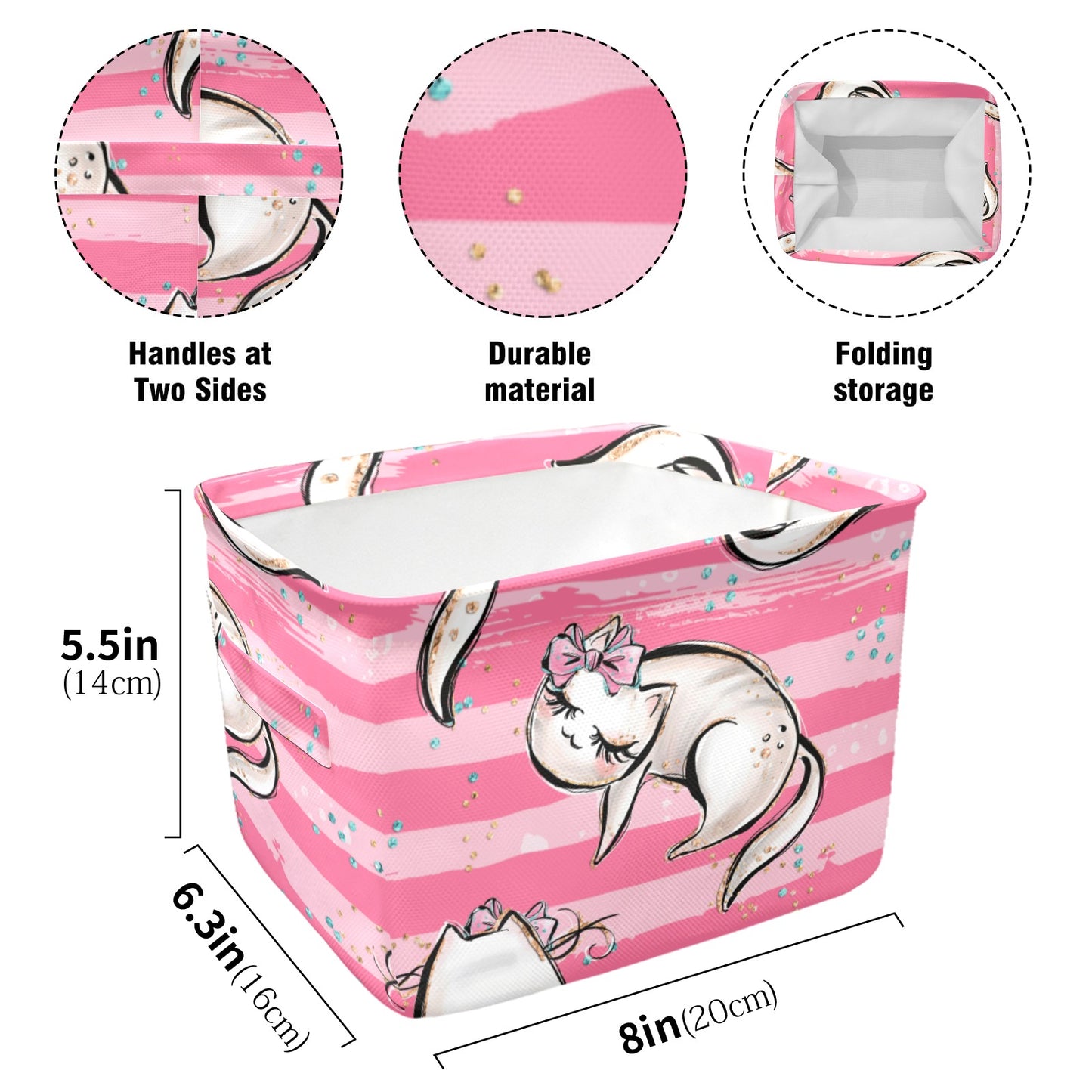 Pink Cats Fabric Storage Basket