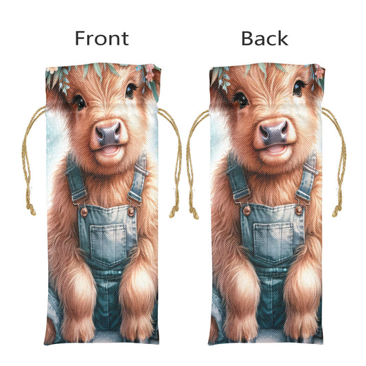 Highland Cow awd1159 Linen Wine Bottle Bag