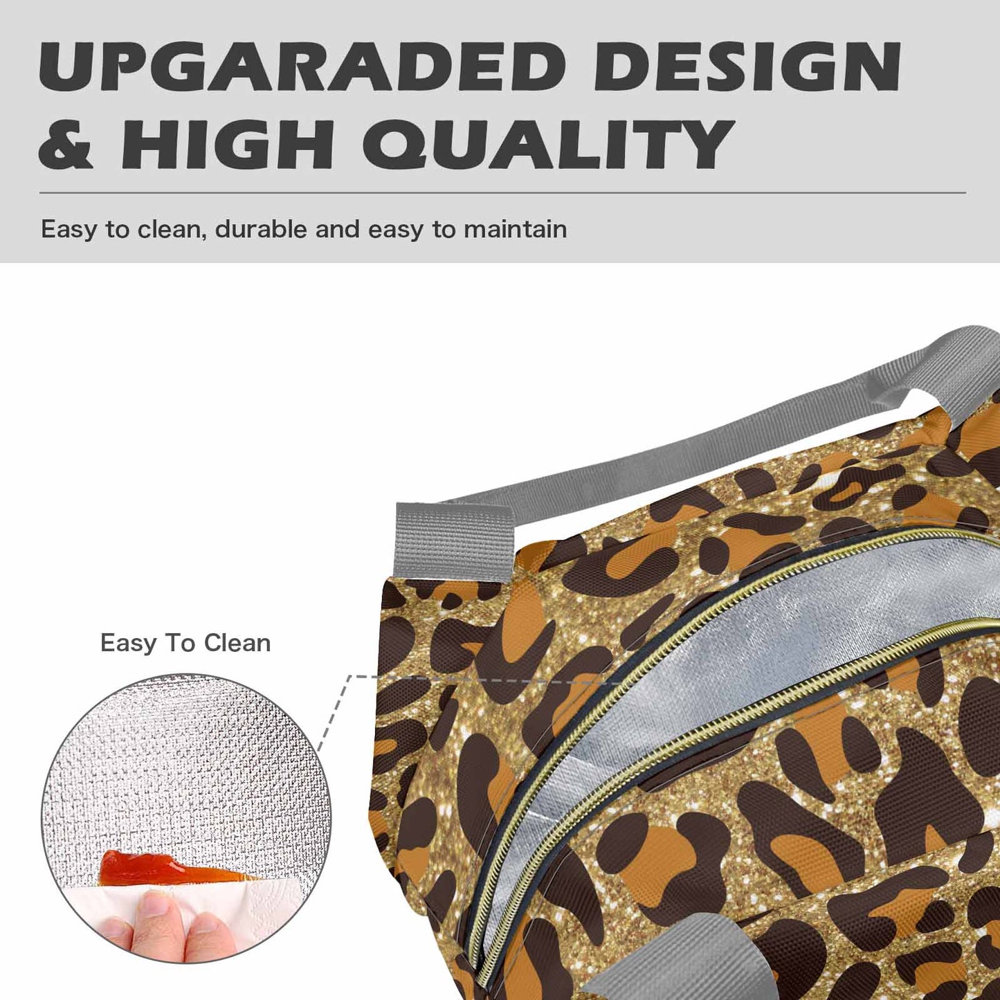 Animal print 5  Portable Lunch Bag-Grey Handle