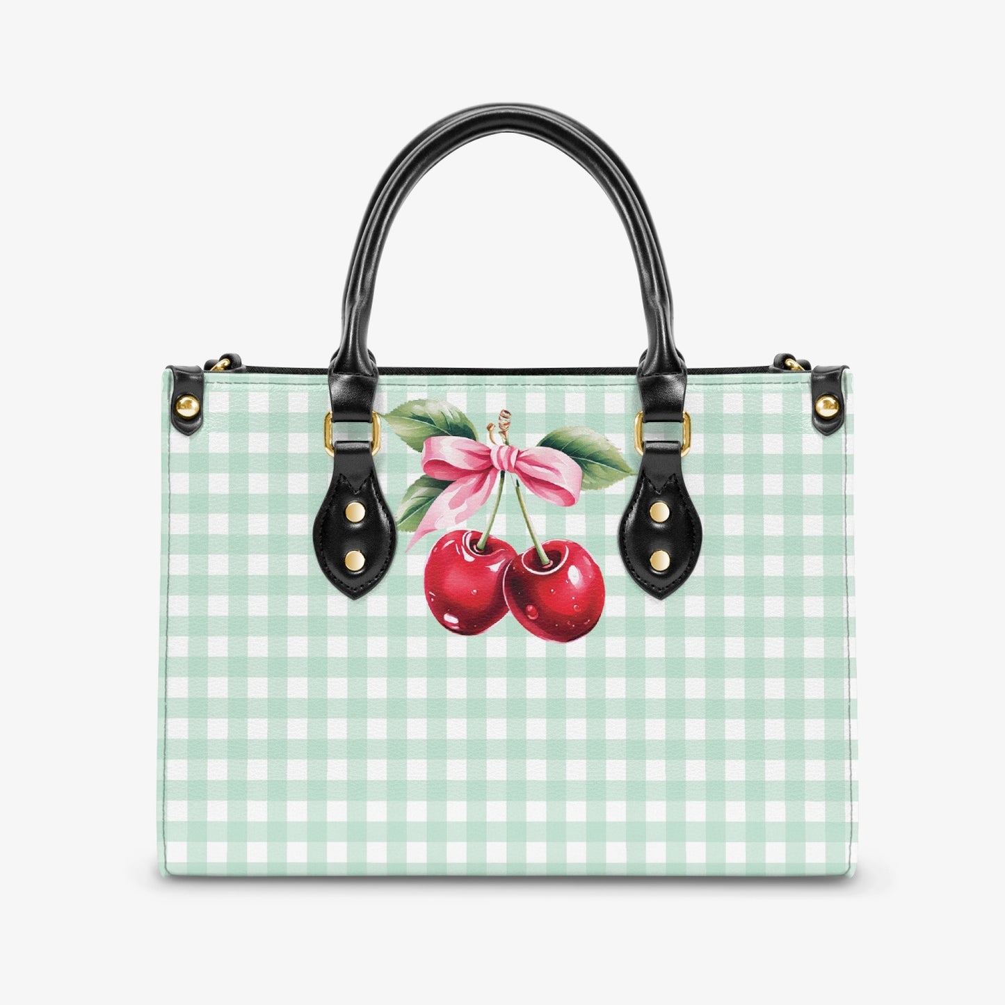 Women's Tote Bag - Rockabilly - Cherries Green Plaid