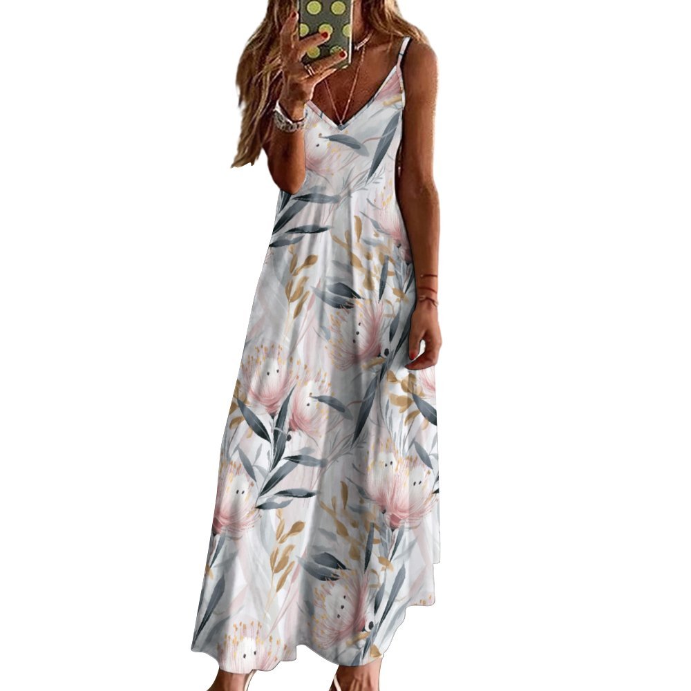 Australian Floral Spaghetti Strap Ankle-Length Dress Long dress