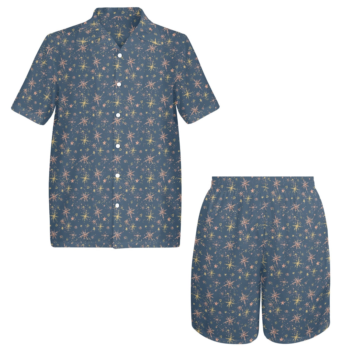 Mens Shirt & Shorts Set Blue Christmas Men's Shirt and Shorts Outfit (Set26)