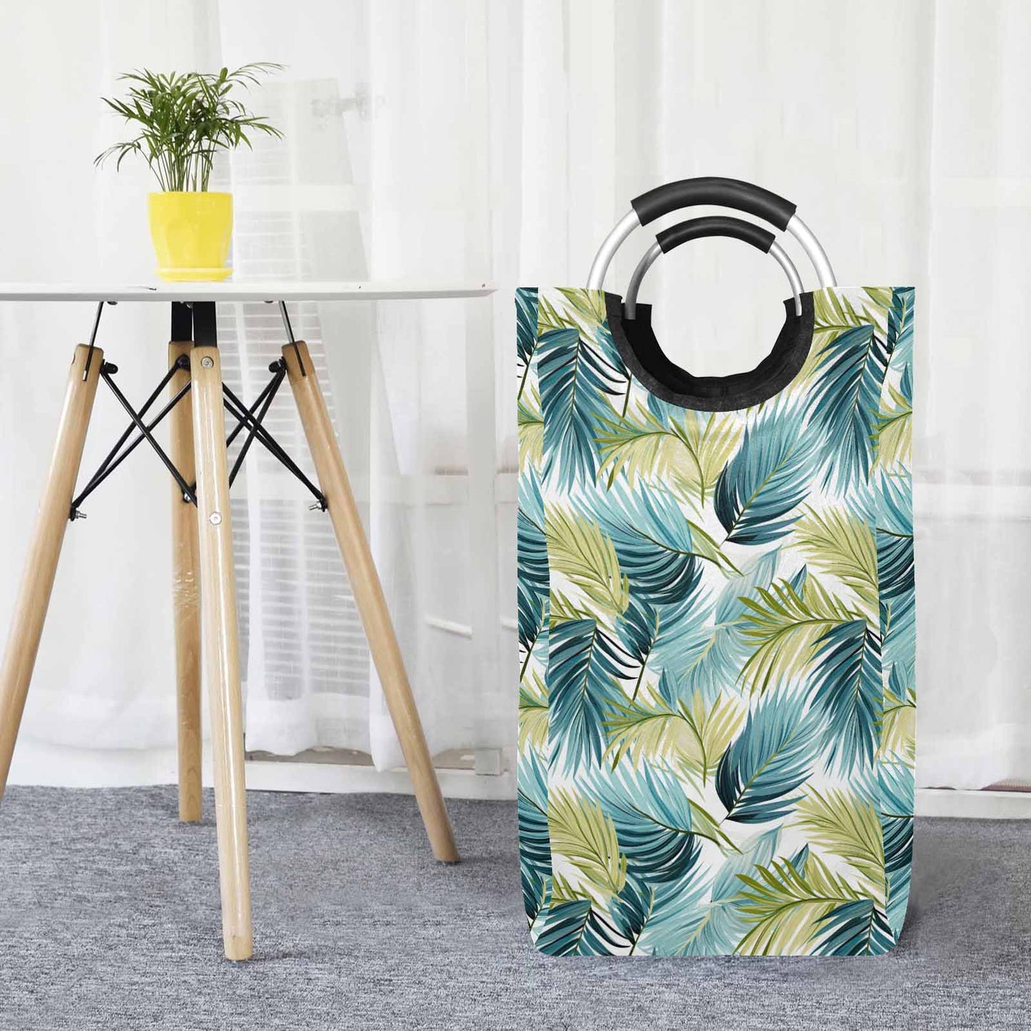 Palm Leaves Blue Greeen  Square Laundry Basket