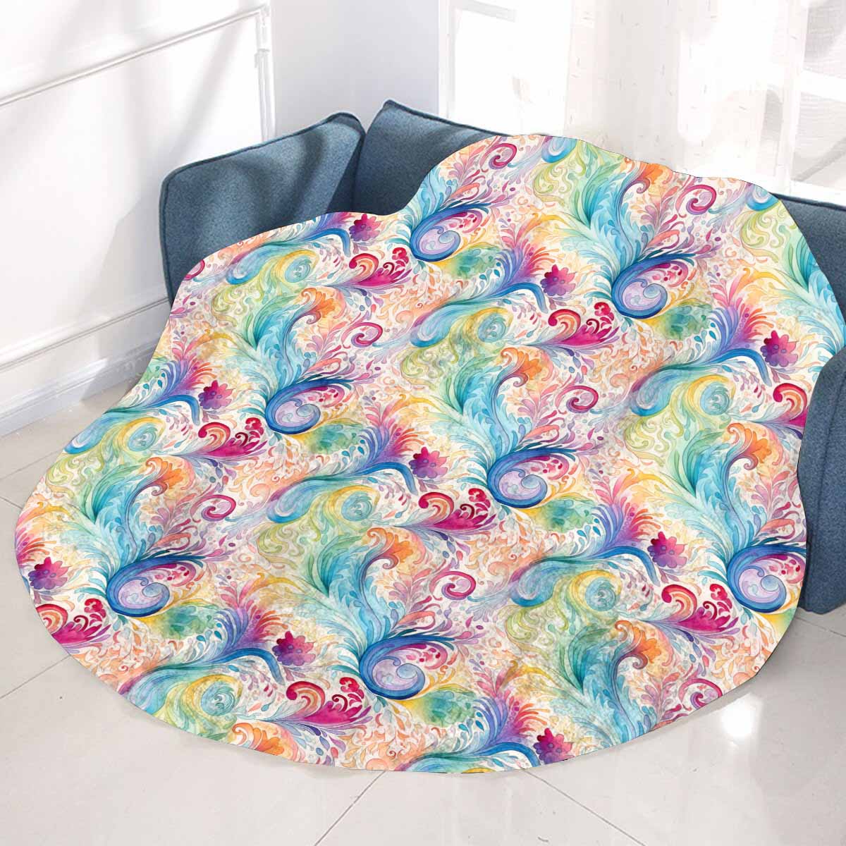 Pastel Rainbow Paisley  Circular Micro Fleece Blanket 60"