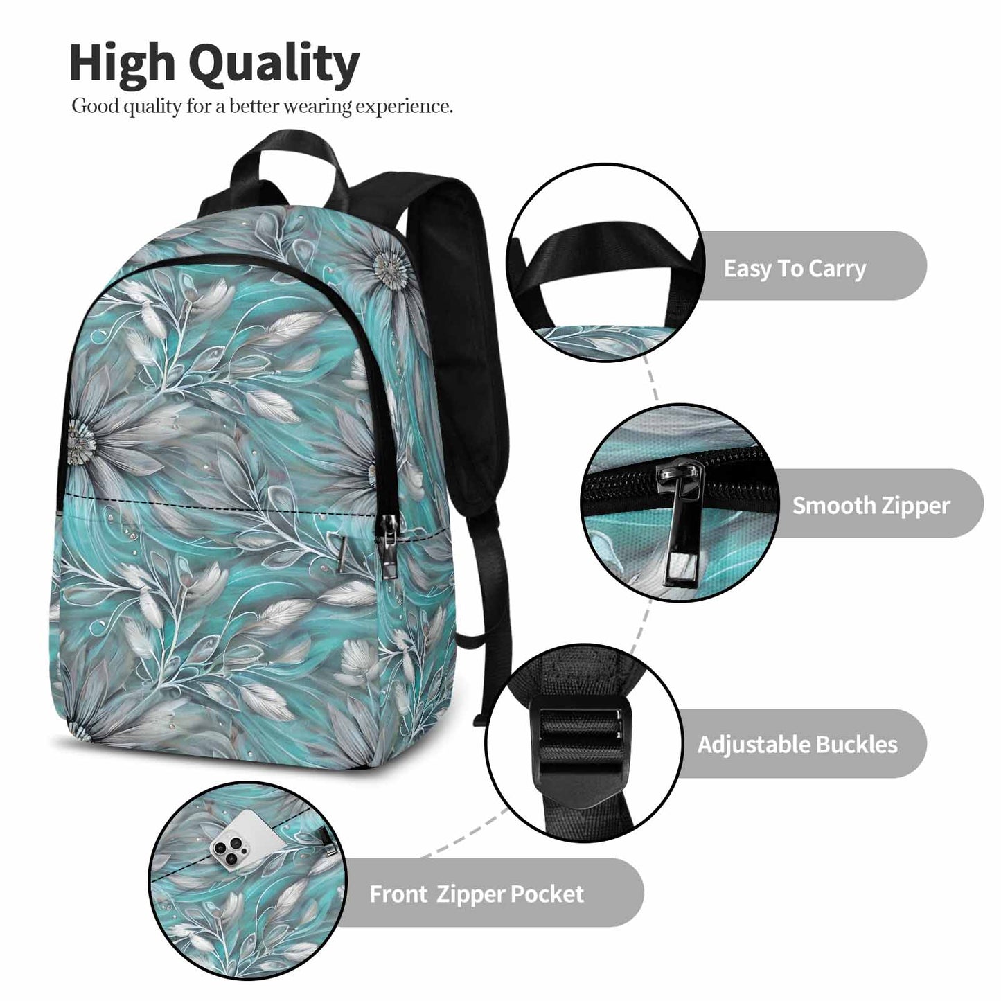 Green Elegant Floral Adult Casual Backpack