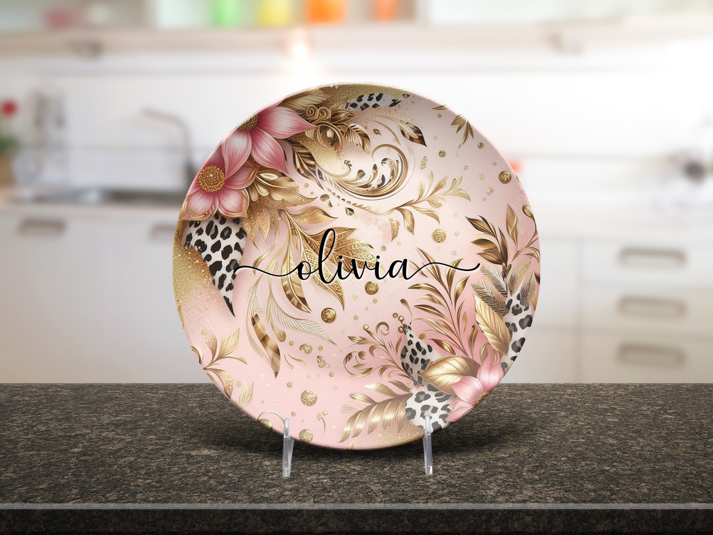 Personalised Luxury Pink and Gold Print Plate/Platter