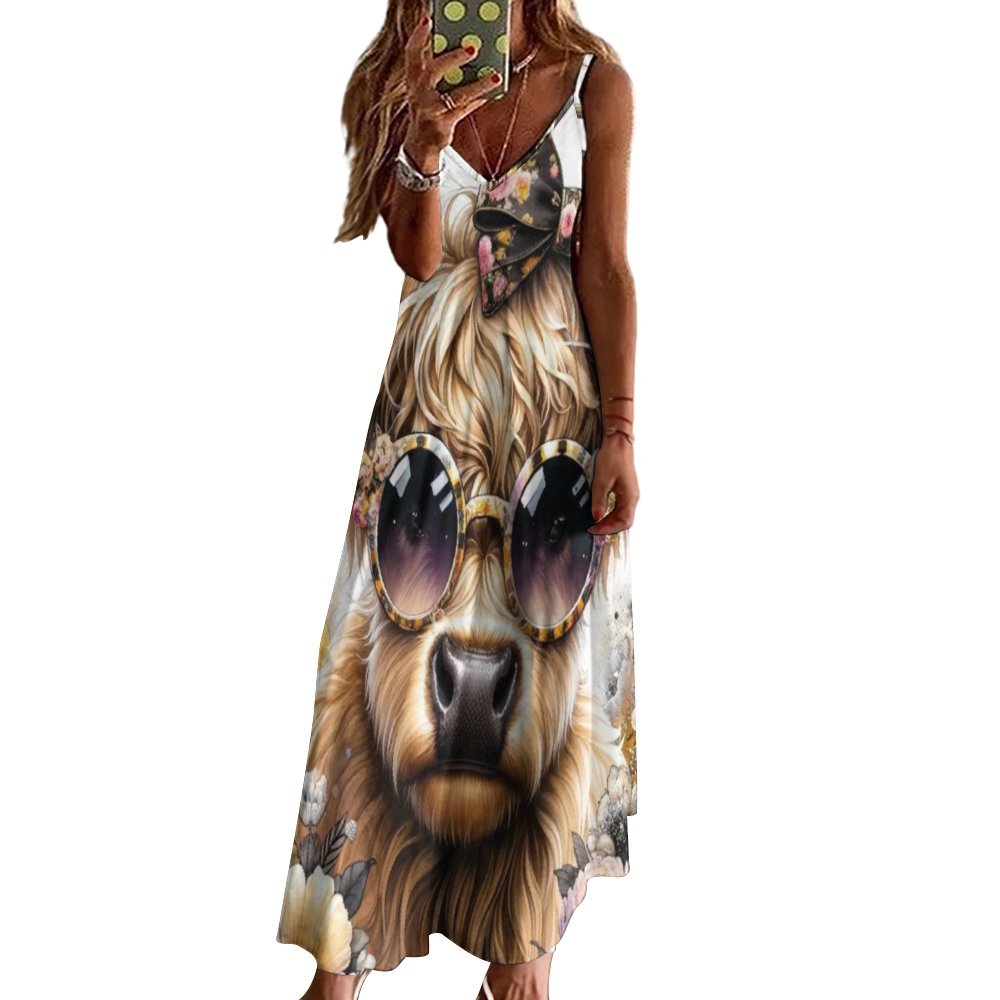 Highland Cow Spaghetti Strap Ankle-Length Dress Long dress