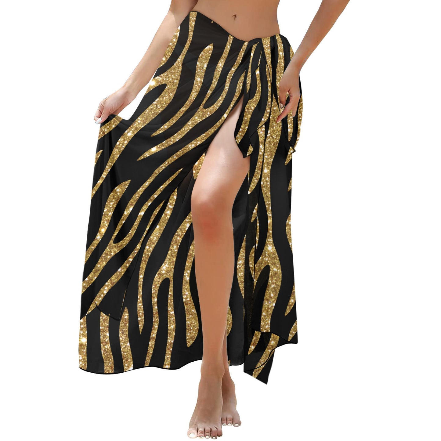 Black and Gold Glitter Leopard Print Long Beach Sarong Wrap