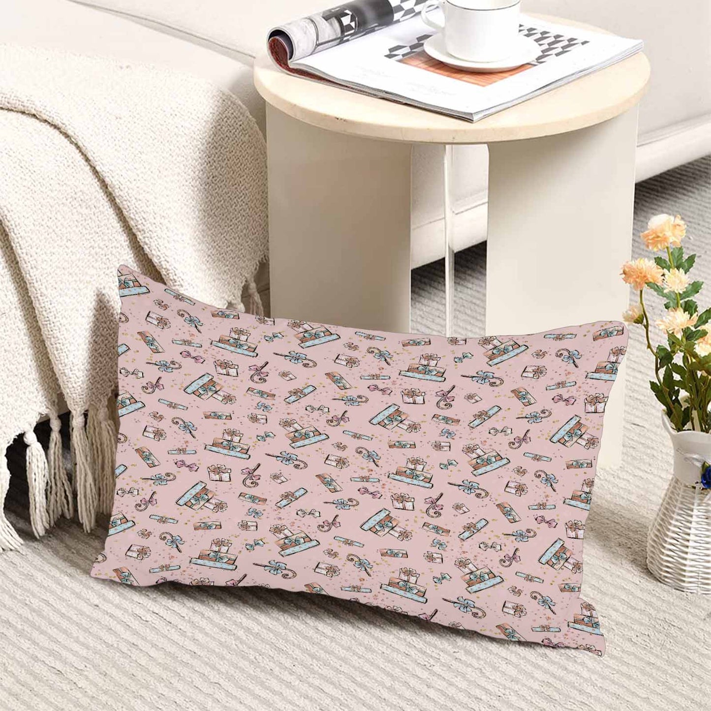 Pink Christmas  Peach Skin Pillowcase 20"x12" (One Side Printing)(2 Pack)