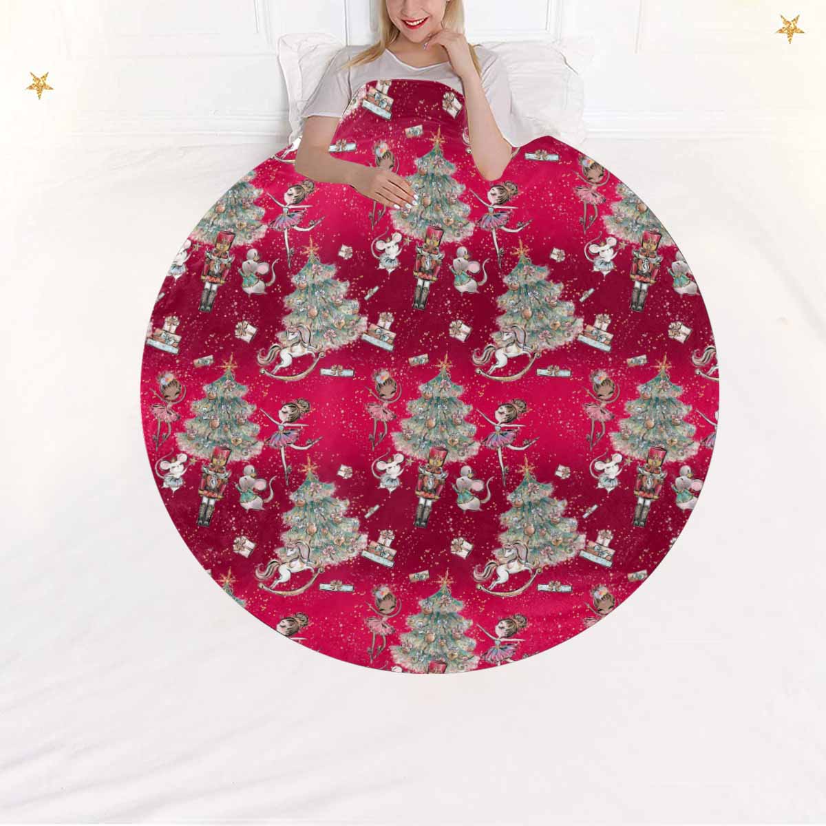 Red Christmas  Circular Micro Fleece Blanket 47"
