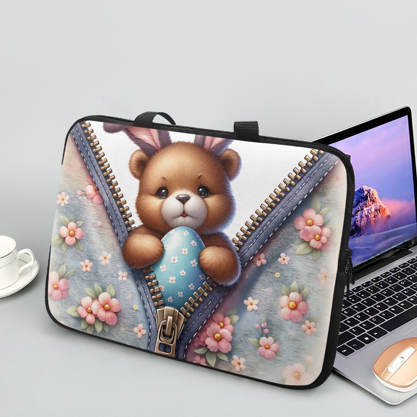 Laptop Sleeve with handles - Easter - Bear with Bunny ears