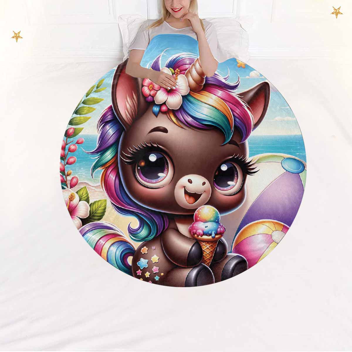 Unicorn_Awd35126  Circular Micro Fleece Blanket 60"