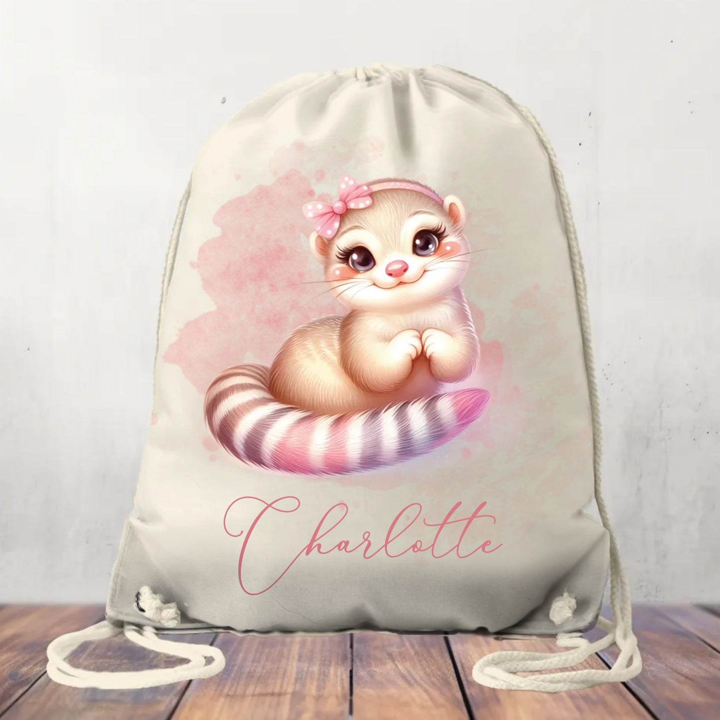 Canvas Drawstring Bag, Personalised, Meerkat