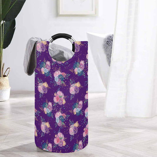 Purple Floral  Round Laundry Basket
