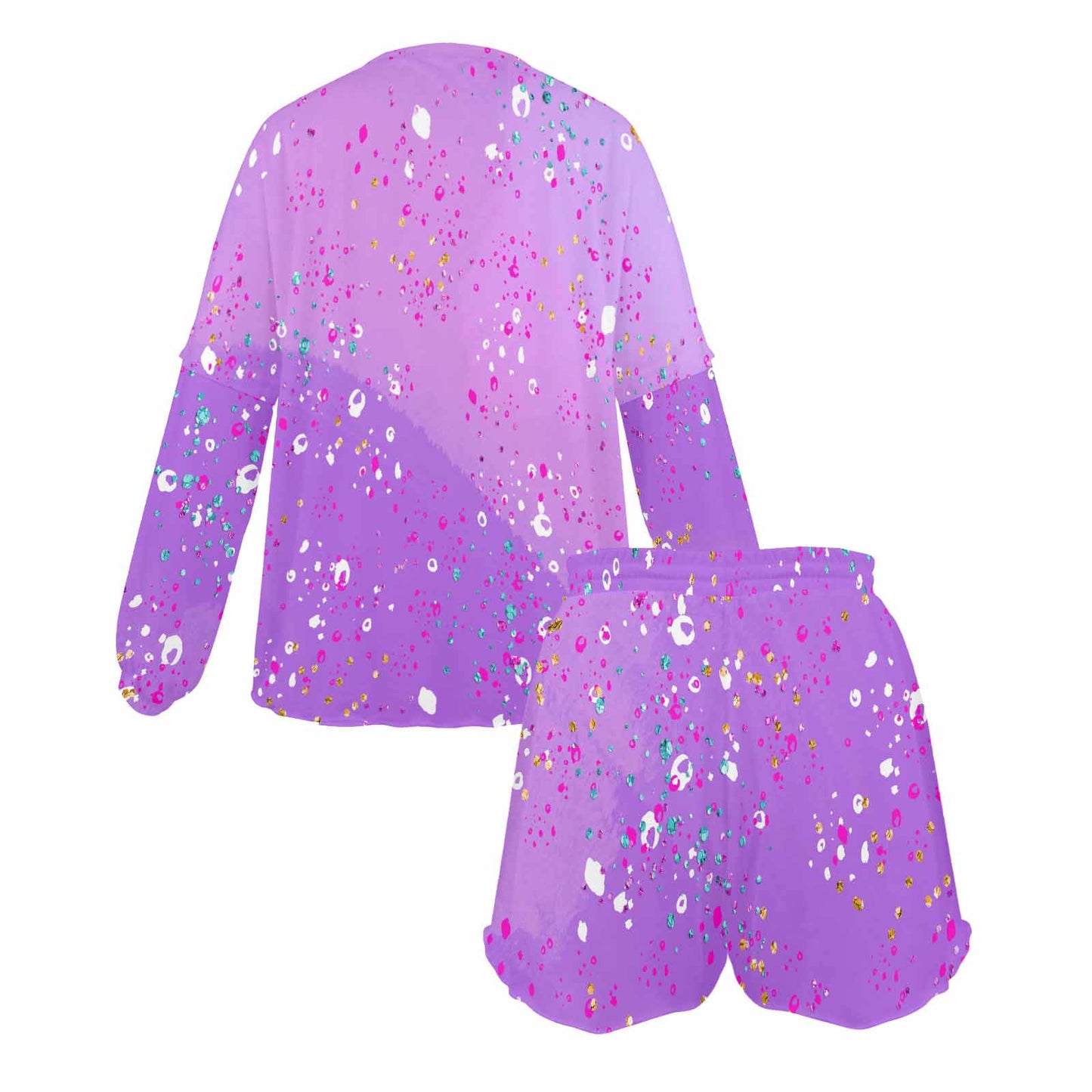 Purple Splash  Women's Long Sleeve Pajama Set with Shorts