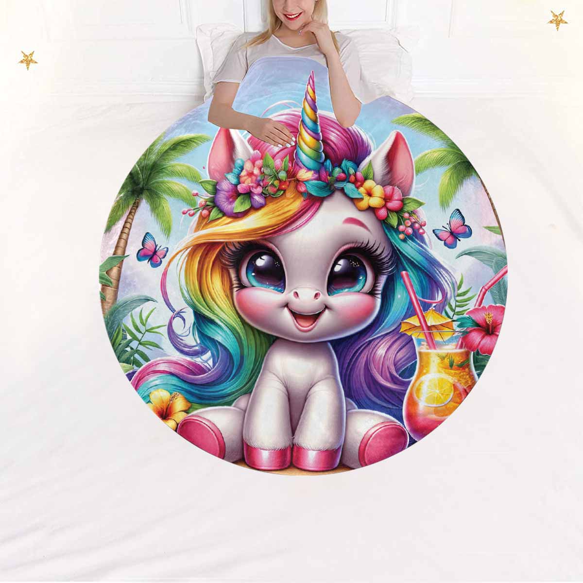 Unicorn_Awd35129  Circular Micro Fleece Blanket 47"