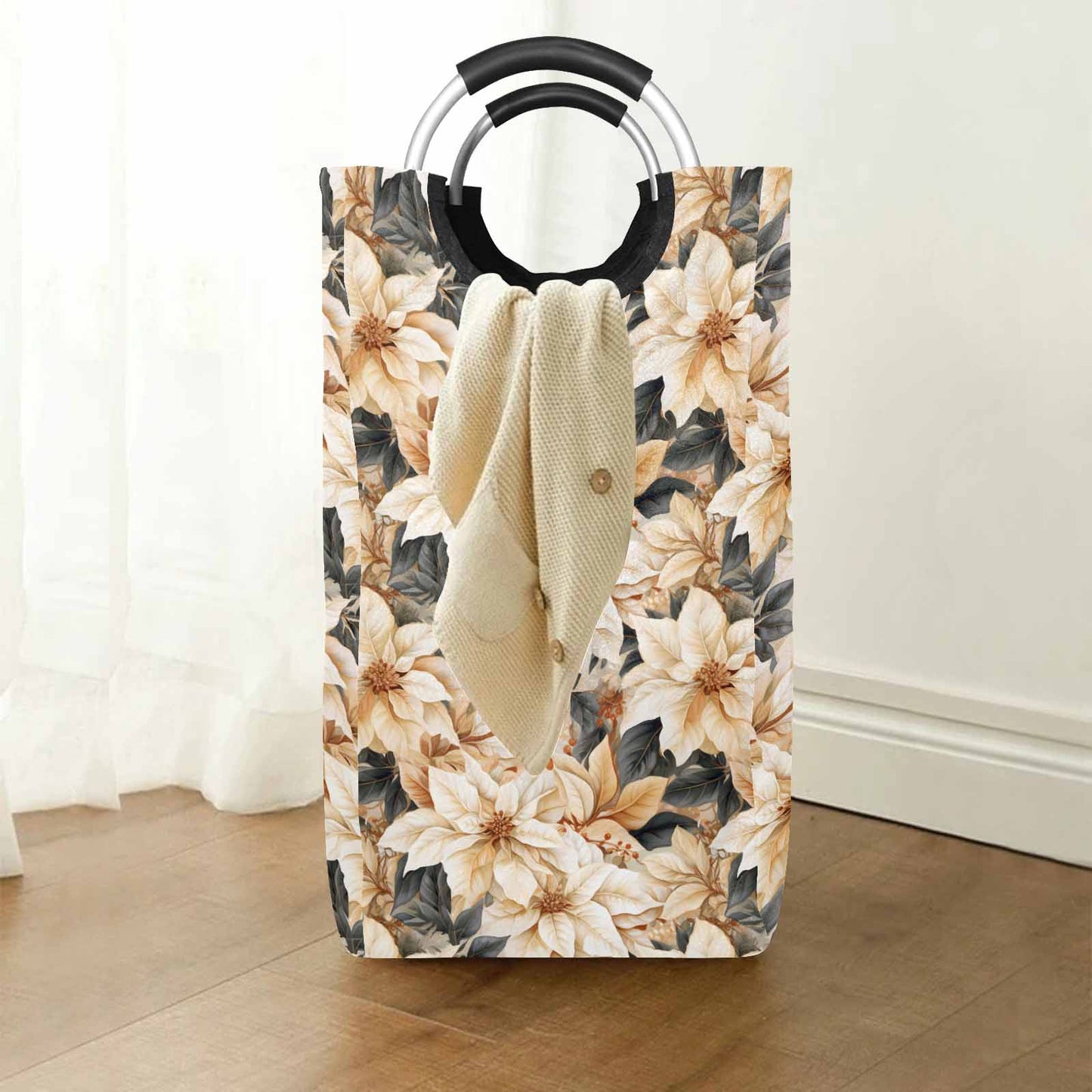 Cream Poinsettia2  Square Laundry Basket