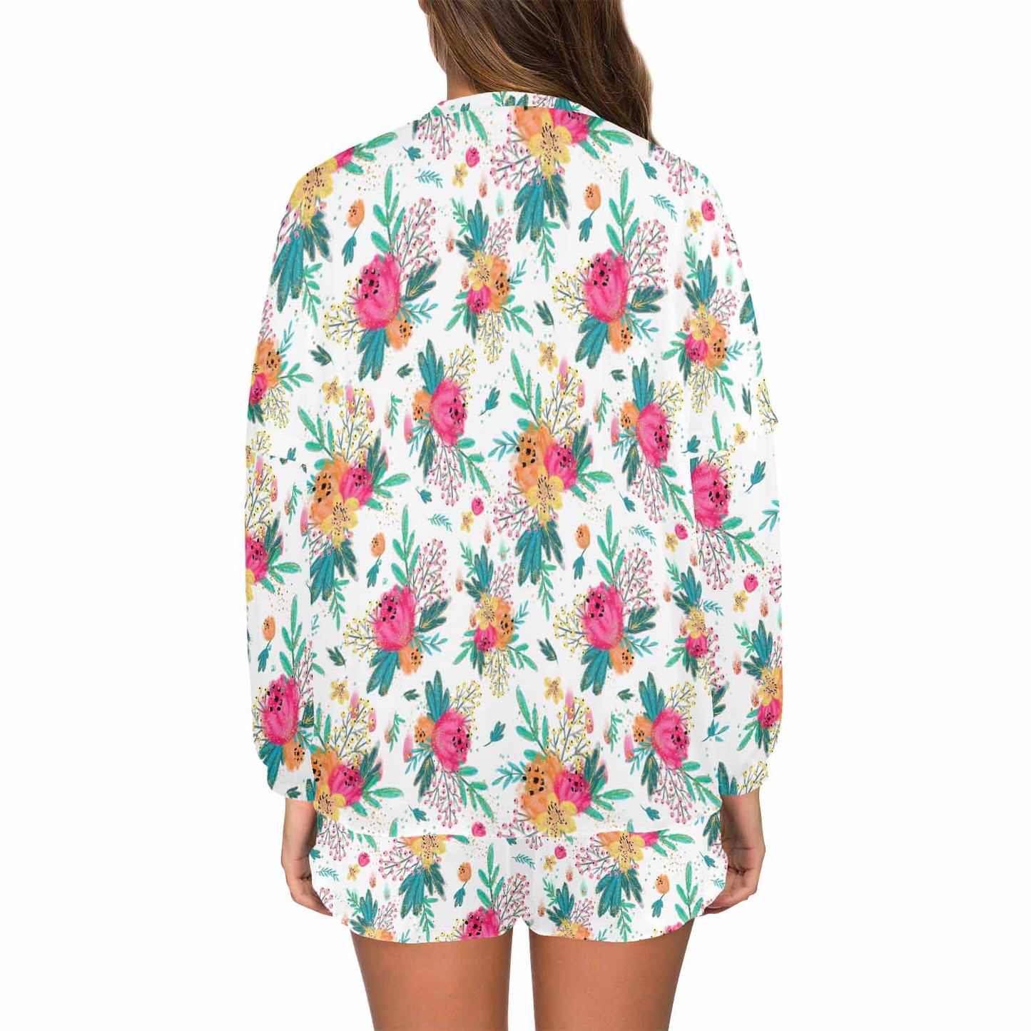 Australian Floral  Women's Long Sleeve Pajama Set with Shorts