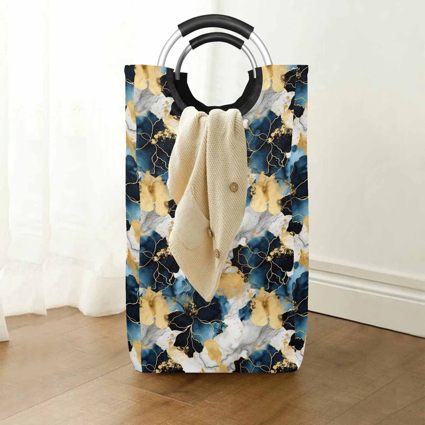 Blue Ink Floral  Square Laundry Basket