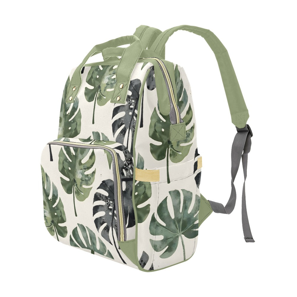 Monsteria Leaves Pattern Multi-Function Diaper Backpack/Diaper Bag (Model 1688)