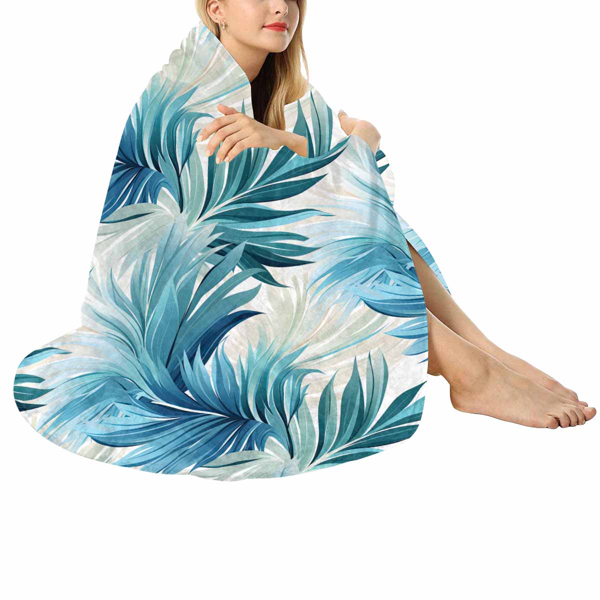 Blue Palms  Circular Micro Fleece Blanket 60"