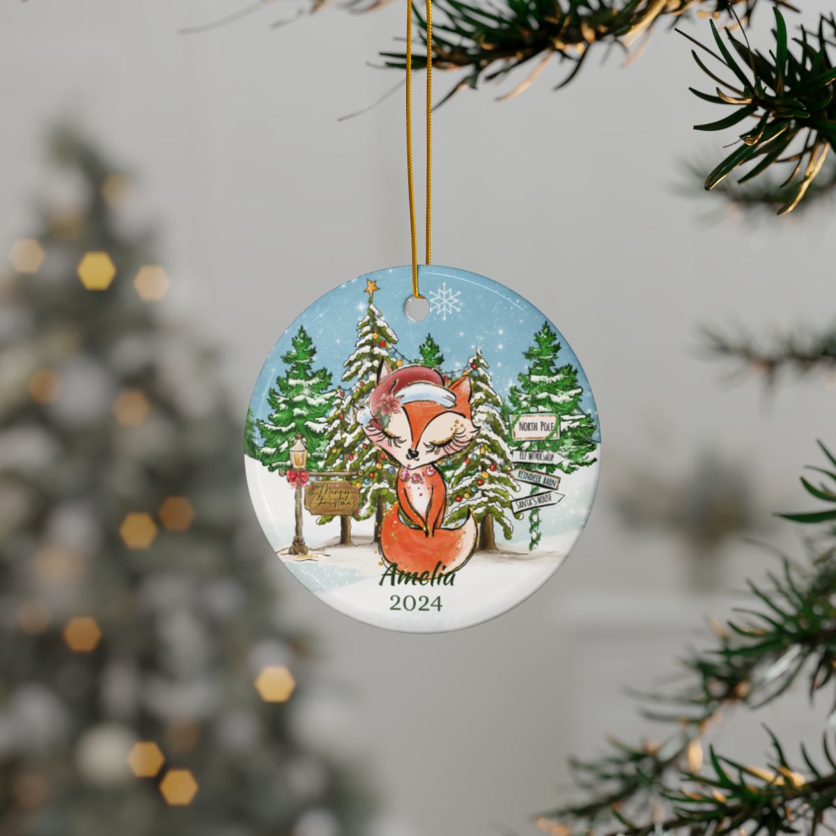 Fox Christmas Ornament Personalised Ceramic Ornament