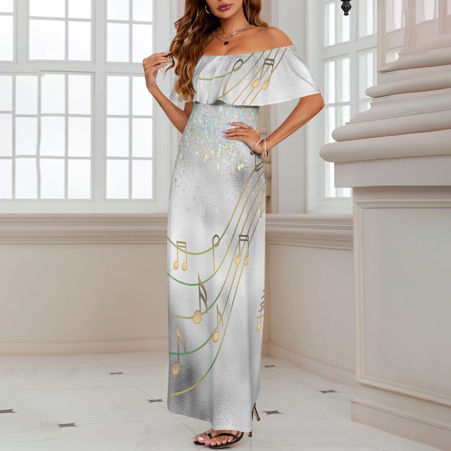 Music awd547 Women's Off Shoulder Ruffle Boat Neck Dress (Model D71)