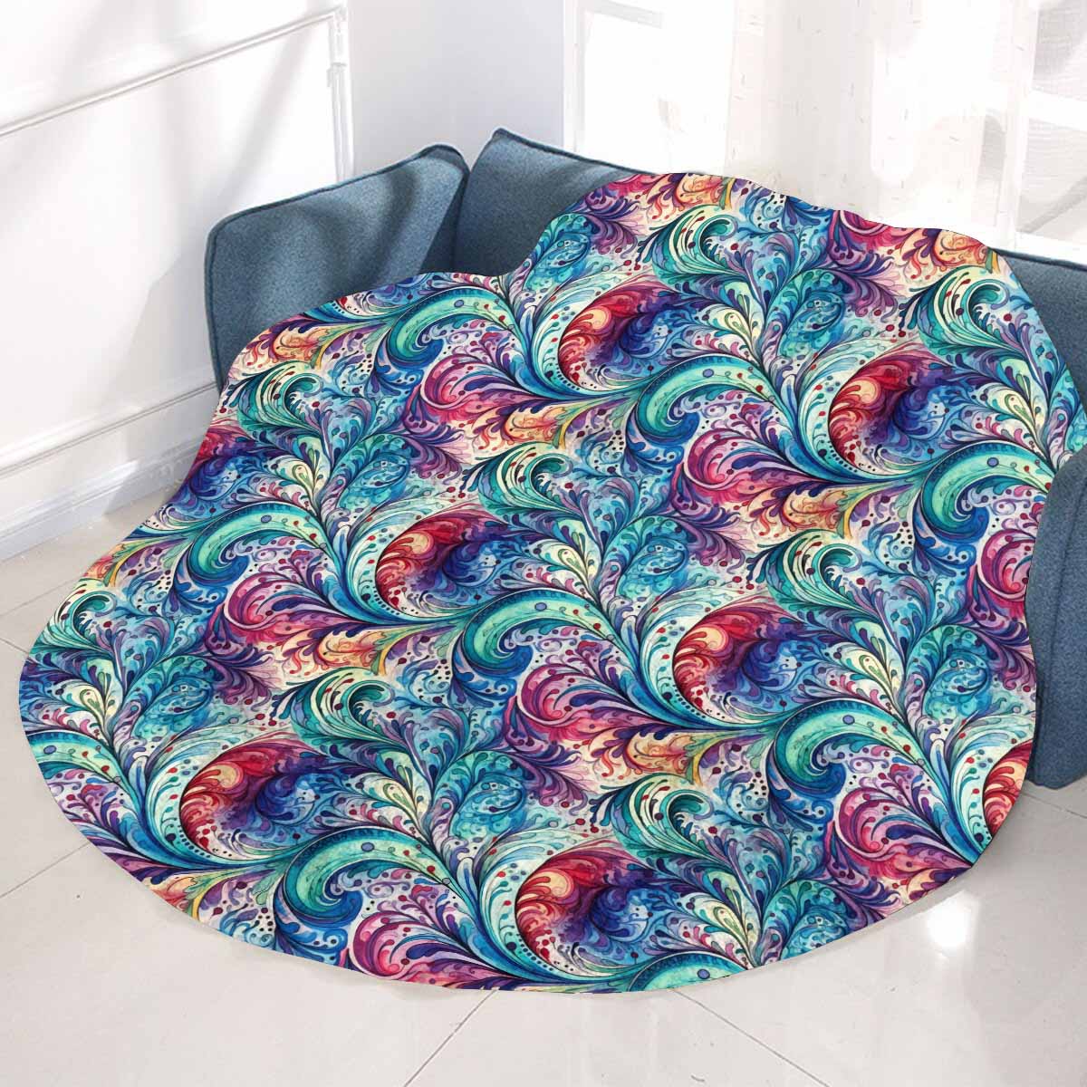 Rainbow Paisley  Circular Micro Fleece Blanket 60"