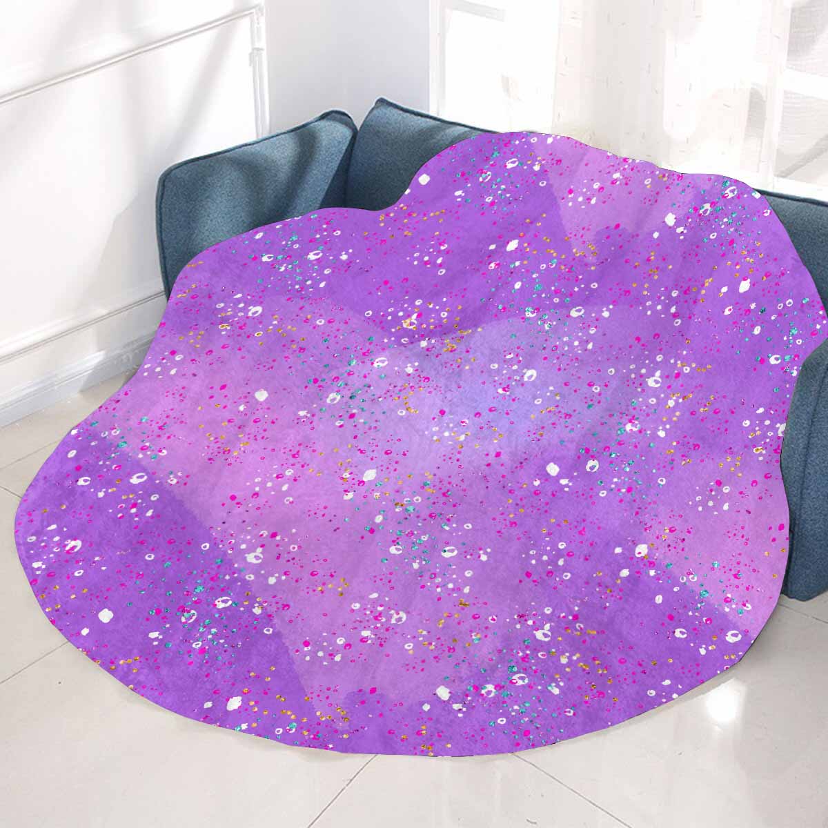 Purple Splash  Circular Micro Fleece Blanket 47"